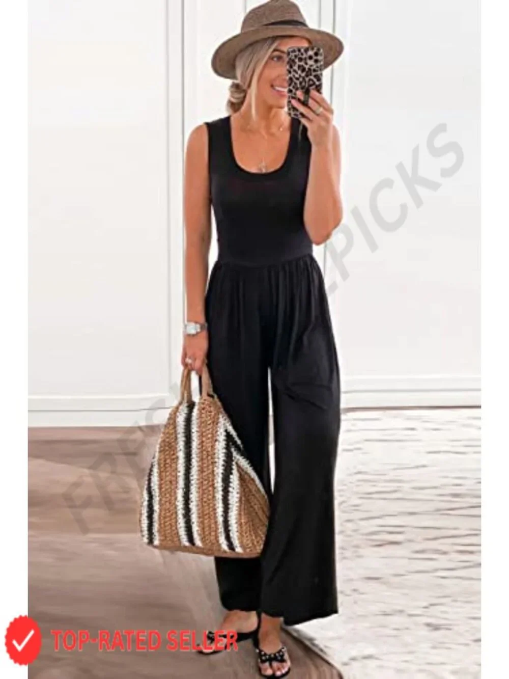 PRETTYGARDEN Sleeveless Wide Leg Jumpsuit Scoop Neck Casual Romper Summer